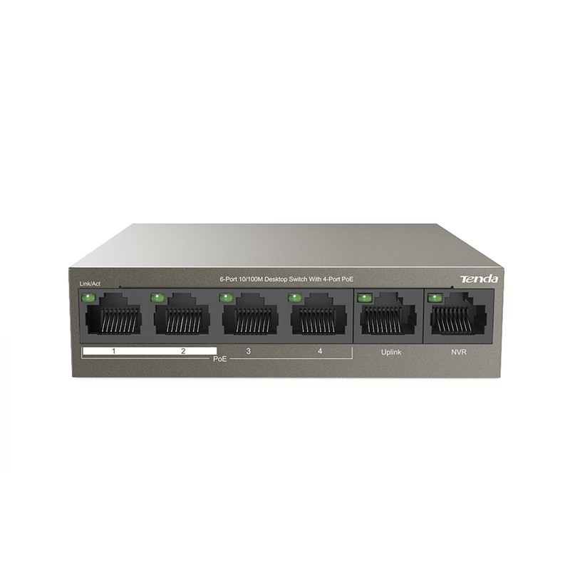 SWITCH POE TENDA TEF1106P-4-63W - 4 PORTE POE + 2 UPLINK 10/100 MBPS