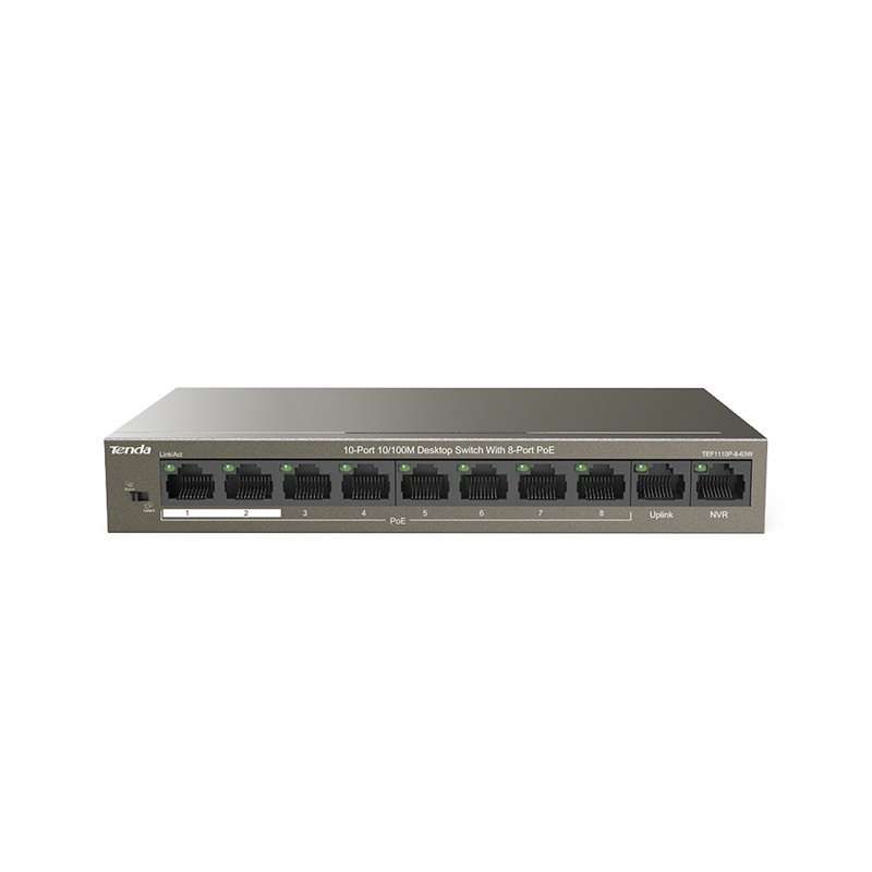 SWITCH POE TENDA TEF1110P-8-63W - 8 PORTE POE + 2 UPLINK 10/100 MBPS