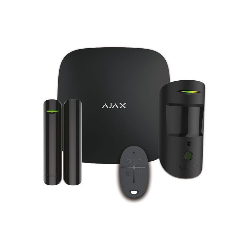 KIT DI ALLARME AJAX COMPOSTO DA CENTRALE HUB 2 (GSM + DUALSIM + ETHERNET), RIVELATORE MOTIONCAM, CONTATTO MAGNETICO PER PORTE E 